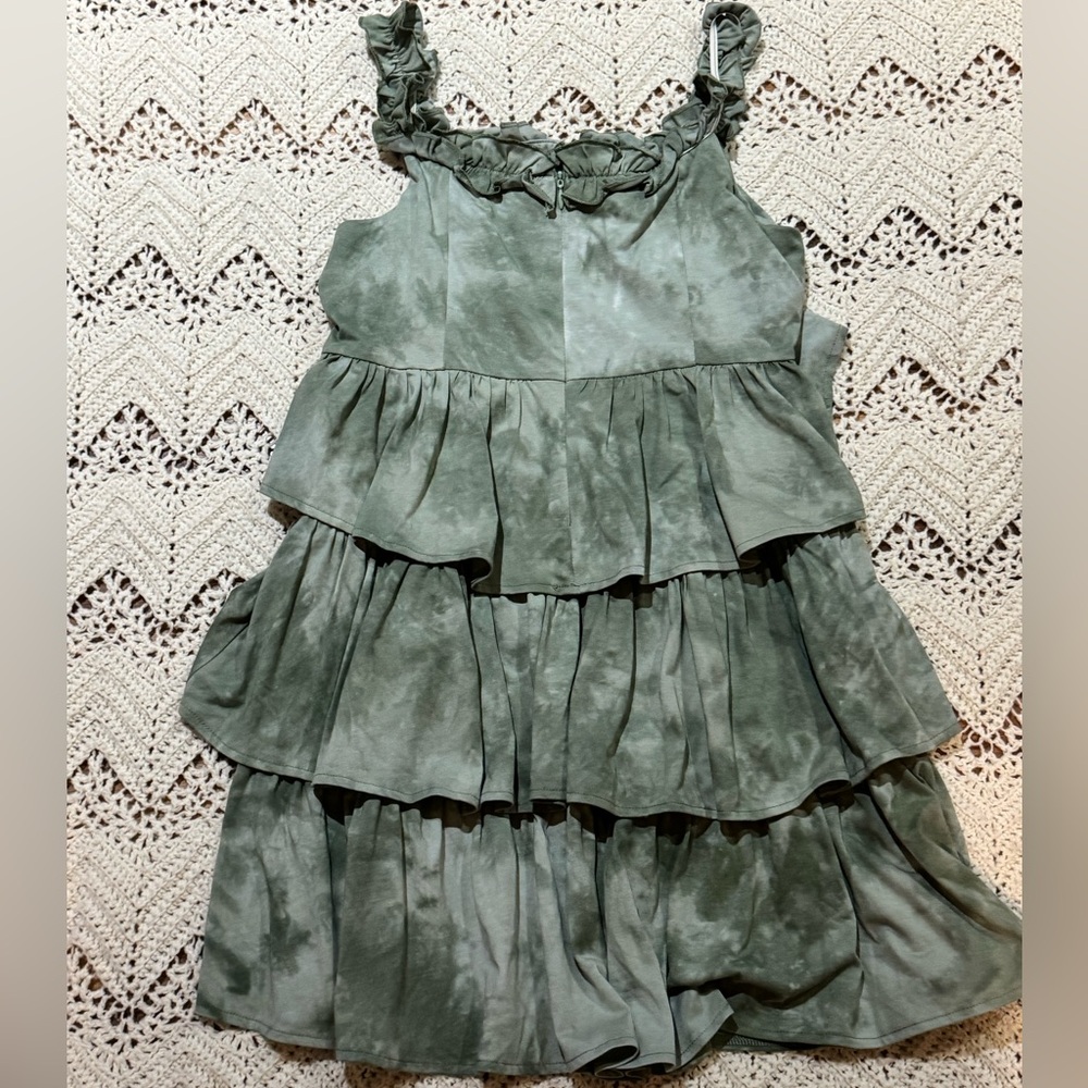 Fairy Core Cider Sage Green Dress Size Large With Three Tiered Ruffle Detail - Picture 6 of 7